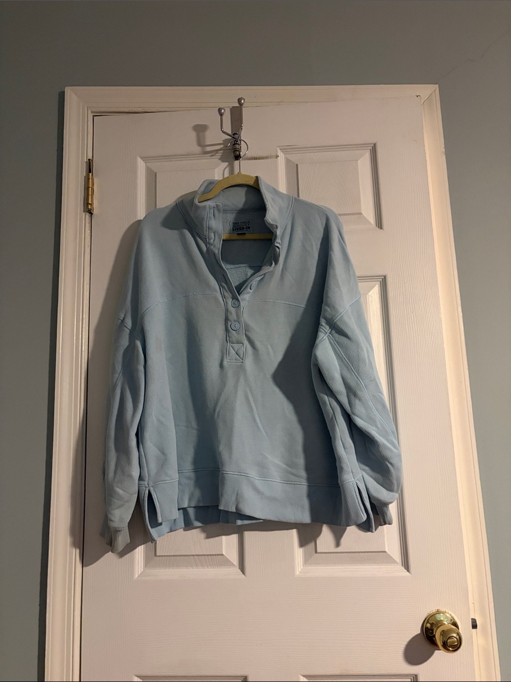 American Eagle Oversized Light Blue Henley Pullover Sweatshirt